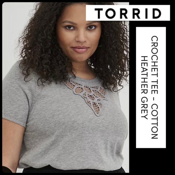 Torrid Crochet Tee-Heather Grey NWT Size 10 - Picture 1 of 16